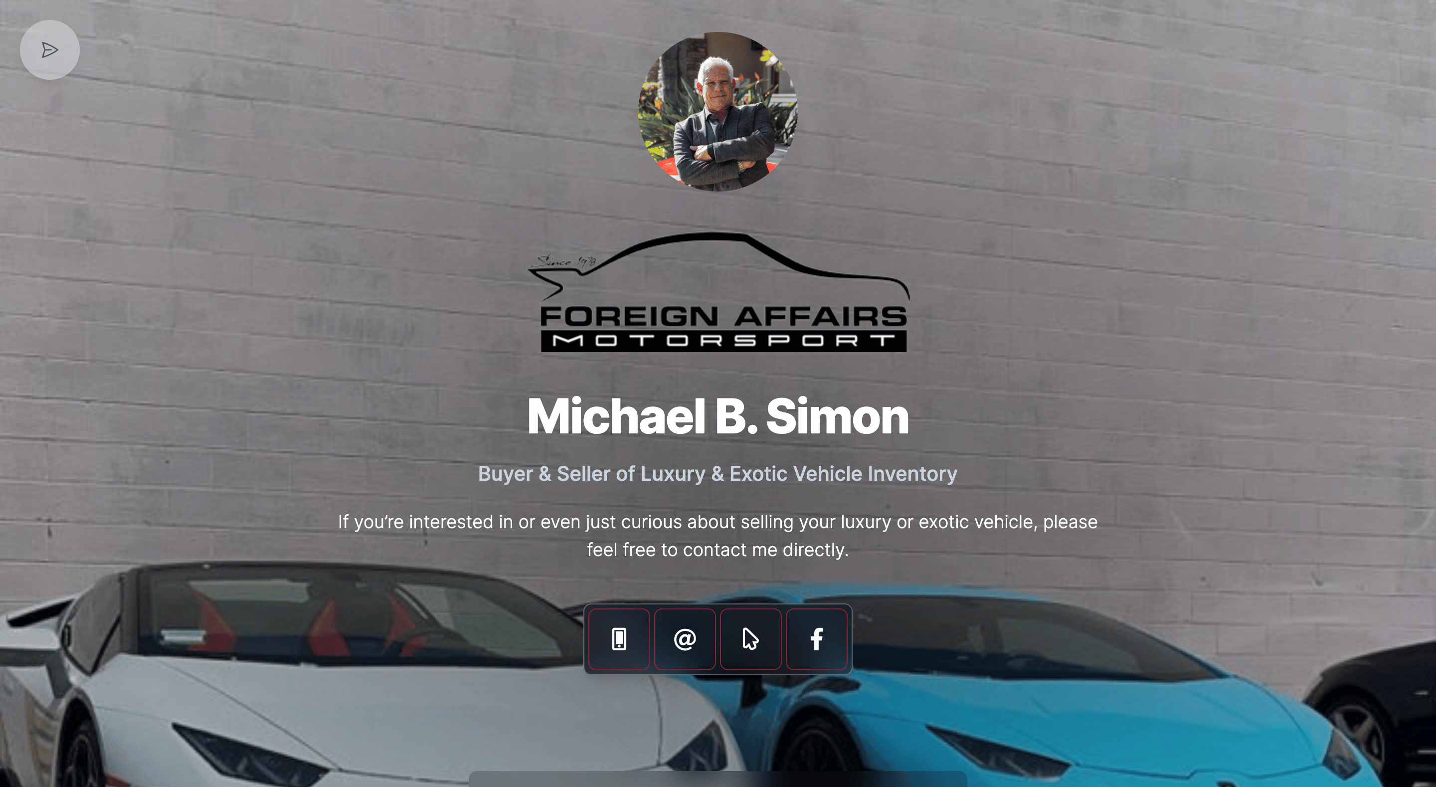 Digital business card for Michael Simon at Foreign Affairs Motorsports