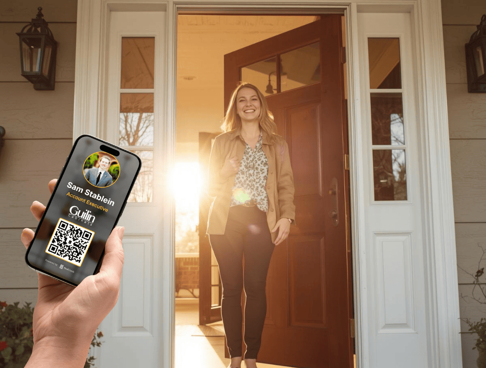 Contractor using NodCards digital business card on a job site