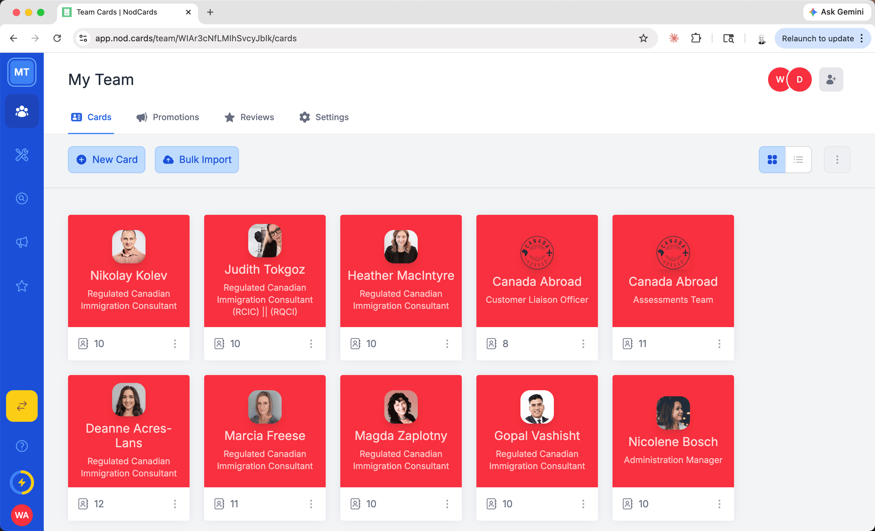 law firm digital business card management dashboard